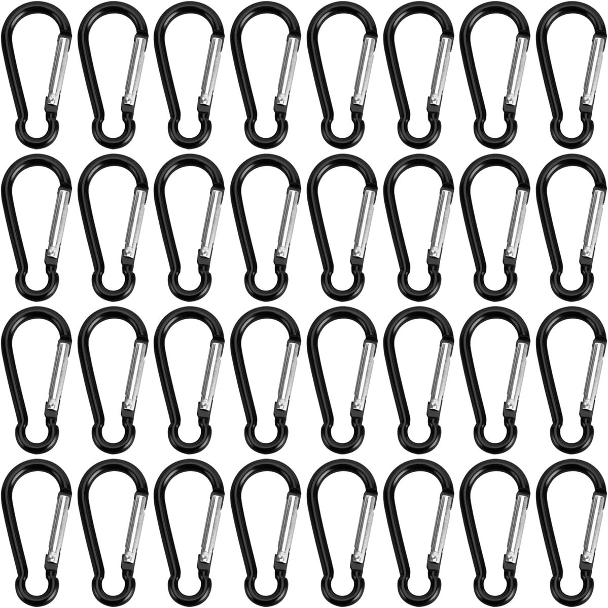 50 stks Aluminium Karabijnhaak Lente Clip Haak Sleutelhanger Gesp Pack Bulk voor Camping Wandelen Vissen Reizen Rugzak Fles, Zwart