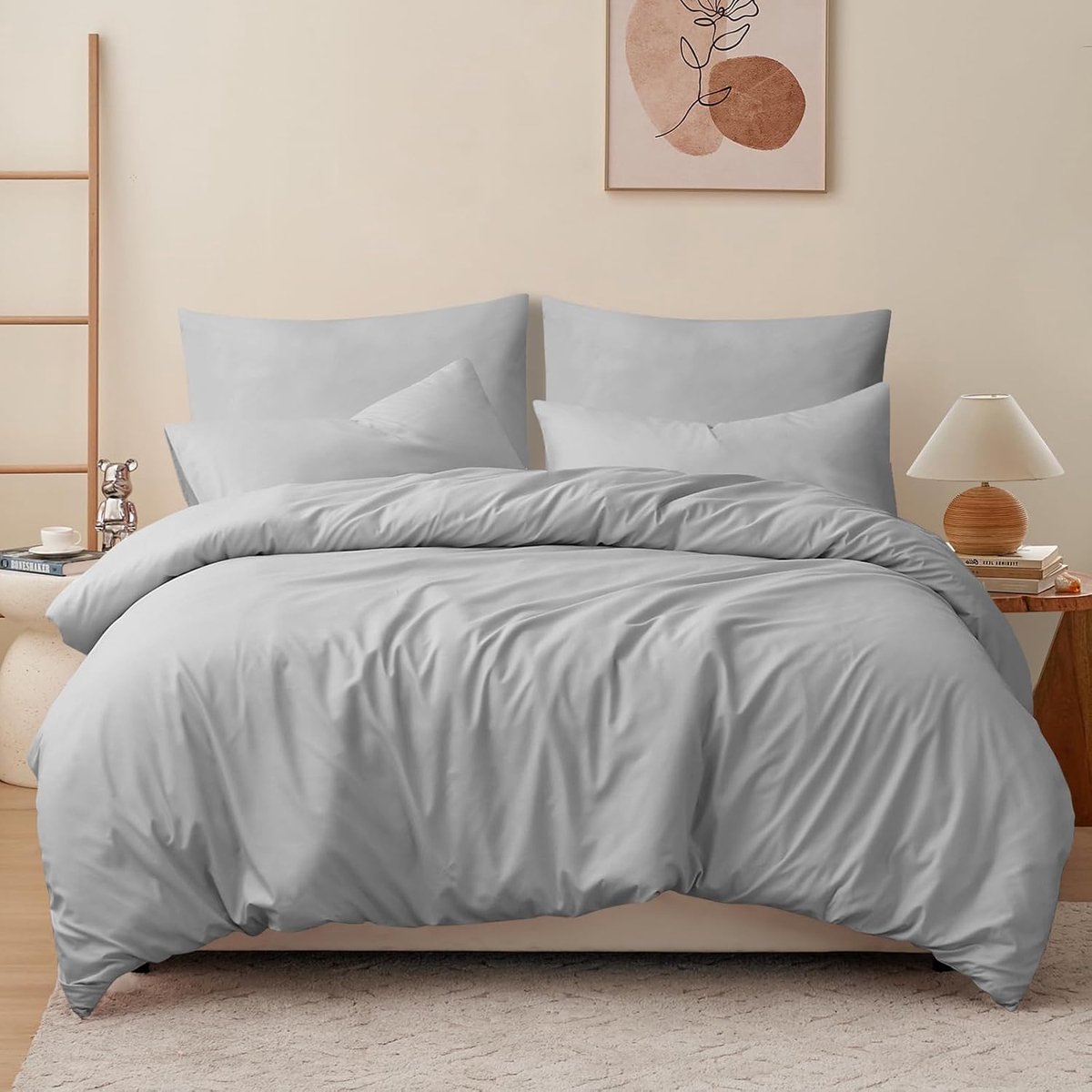 Dekbedovertrek 240 x 260 cm, grijs, met ritssluiting, beddengoedset voor tweepersoonsbed 200 x 200 cm, met 2 kussenslopen 65 x 65 cm, strijkvrije microvezel