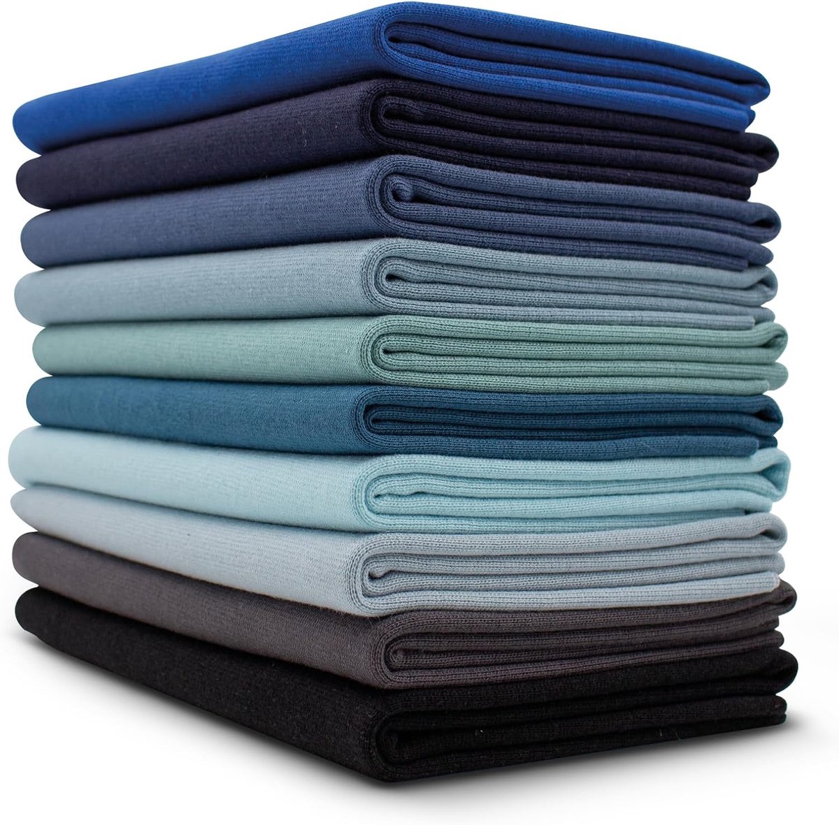 Stofset, buisvormige stof, 70 cm breed, 95% katoen, 5% elastaan, Jersey-selectie (Blauwe tinten, set van 10)