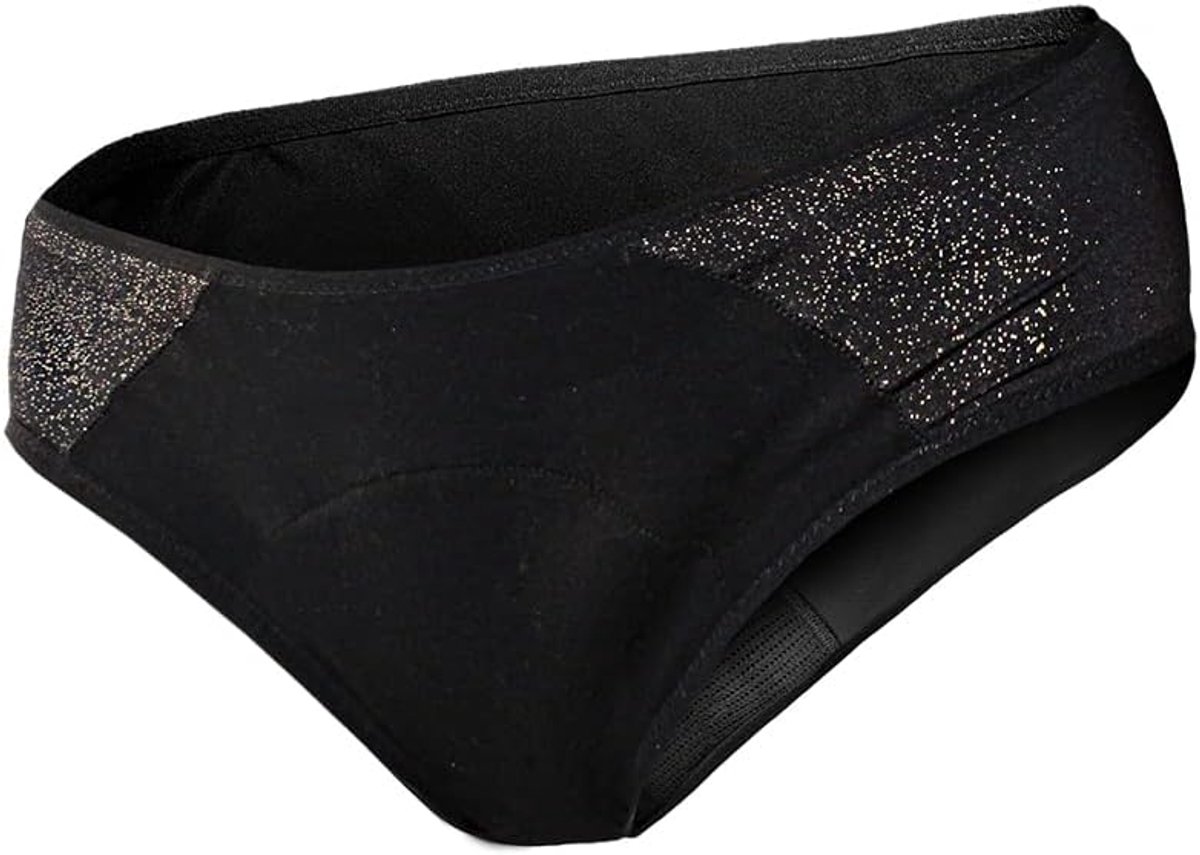 Menstruatieslip met hoge taille, katoen, sterke uitloop, Oeko-Tex, model Super Adéle, kleur zwart, maat 40