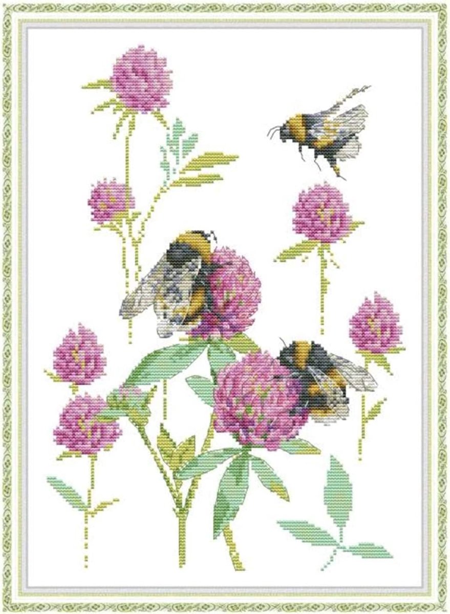 Kits voor volwassenen, beginners, voorbedrukt of niet, bijen bloemen doe-het-zelf 14 stuks borduurwerk naaien starterkit gestempeld of ongestempeld handwerken woondecoratie