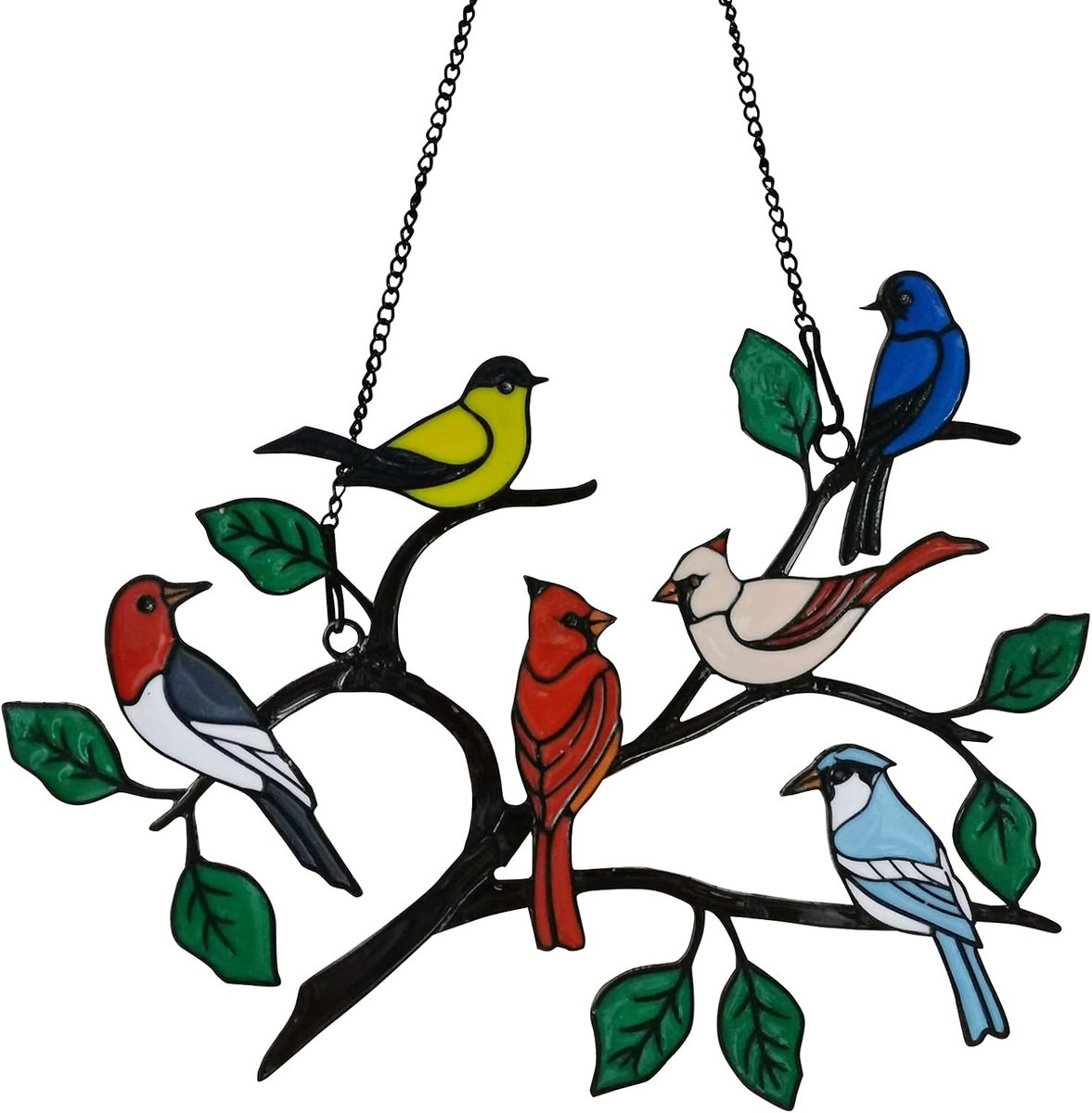 Birds Kardinaal Geschenken Gebeitst Metalen Raamhangers, Multicolor Vogel Op Een Draad Venster Panel Decor Serie Ornament Thuis Muur Tuin Decoratie Liefde Geschenken