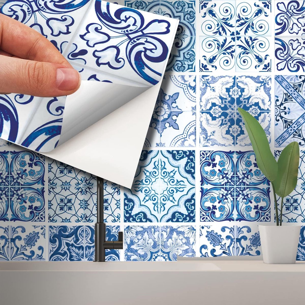 Tegelstickers Zelfklevende Tegels Schillen En Plakken Vinyl Decoratie Waterdicht Keukenvloer Badkamer Woonkamer Kast Blauw Turks Mediterraan 24 Stks 15 Cm Licht