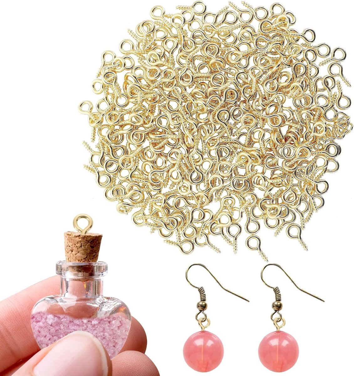 300 stuks schroefogen, klein, mini-oogschroeven, ooghaken, schroefdraad, roestvrij staal, metalen ringschroeven, mini-oogspelden voor doe-het-zelf hangers, sieraden maken