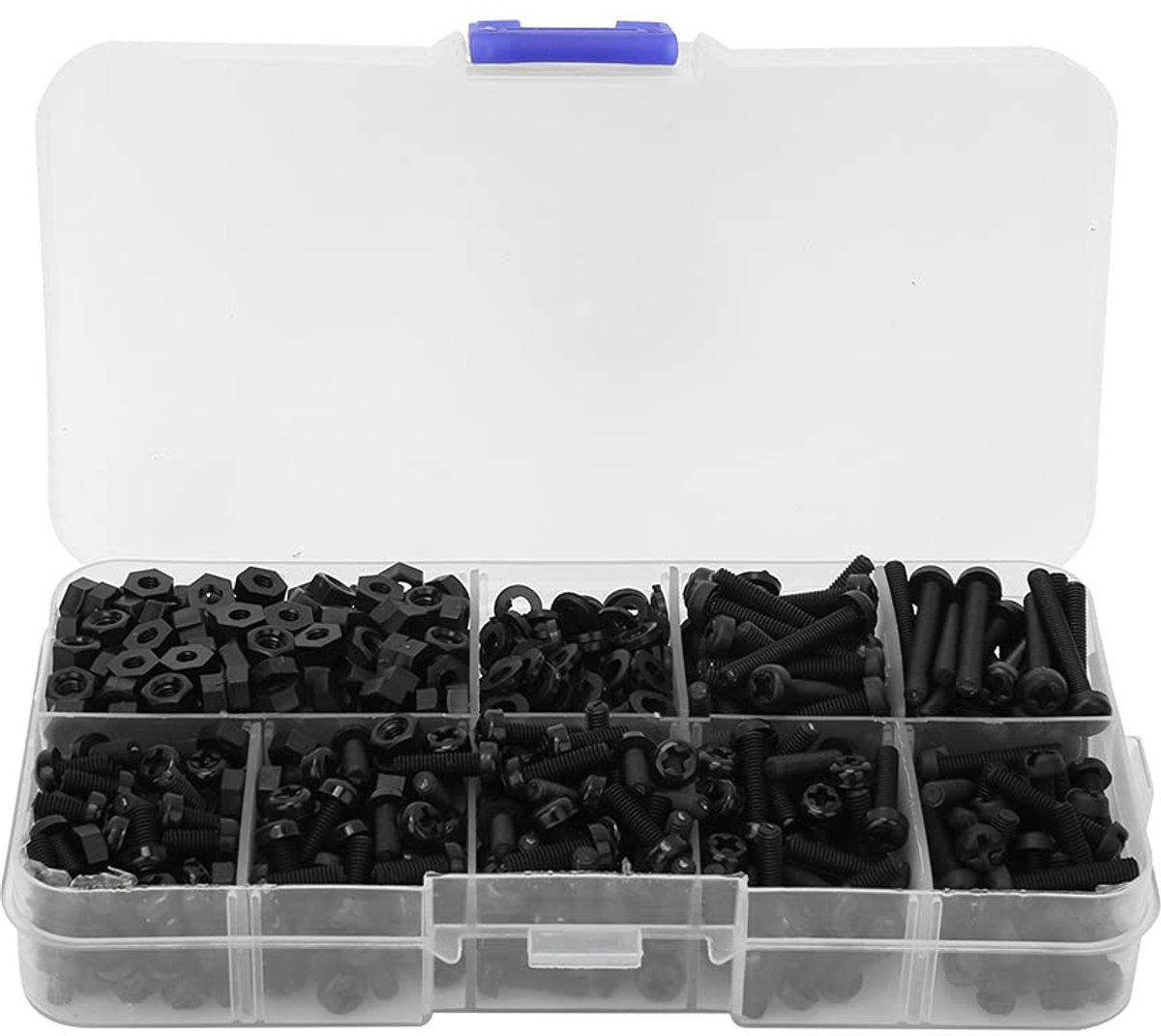 Nylon Schroef Moer Set 800 Stuk met Onderlegschijf Compleet Bevestigselementen Pakket voor Algemene Toepassingen Zwart