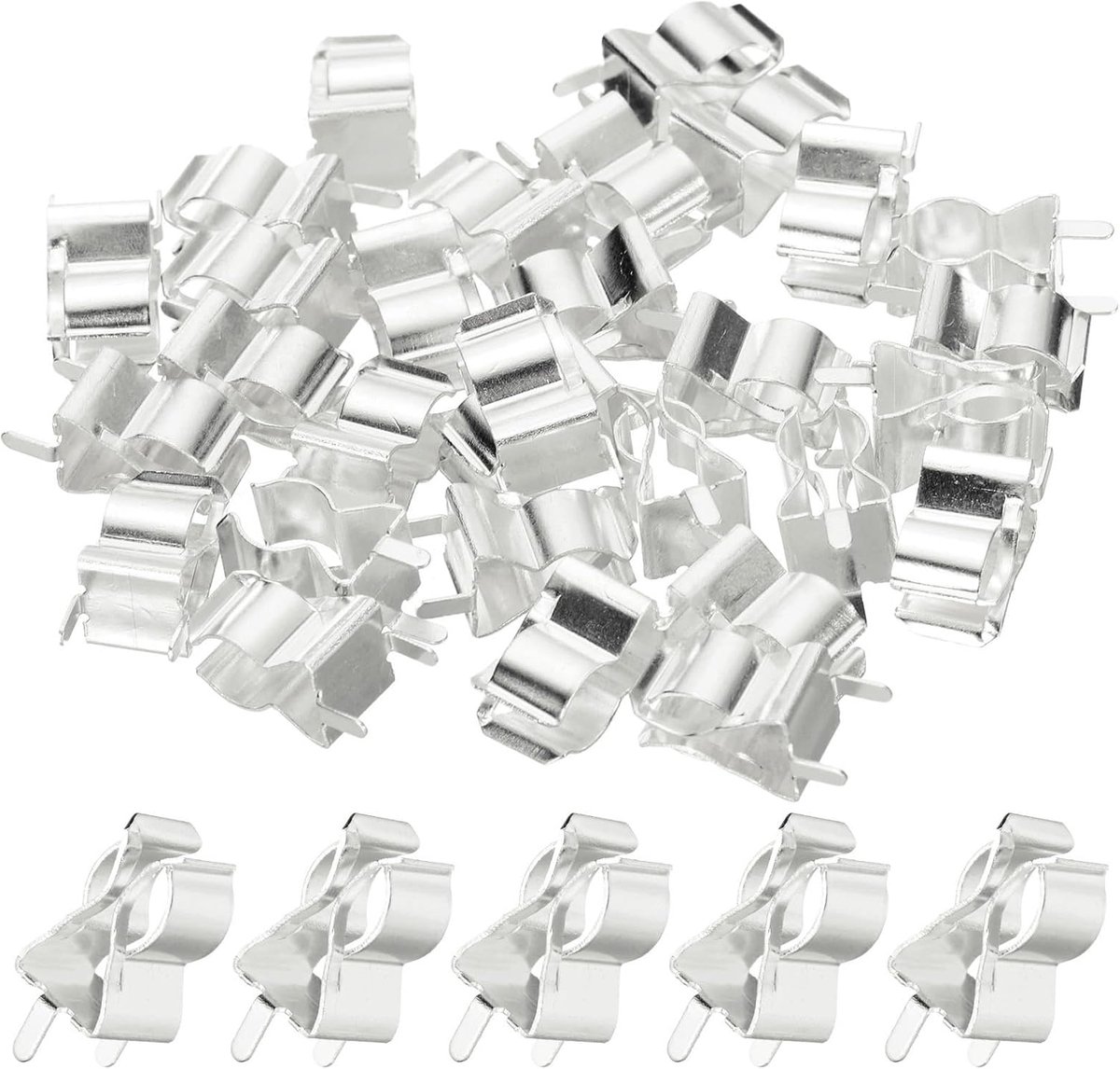 Zekeringklemmen voor 6 x 30 mm, glas, keramiek, buishouder, klemmen, glas, keramiek, buishouder, klemmen, messing, clip, zekeringhouder, zilver, 30 stuks