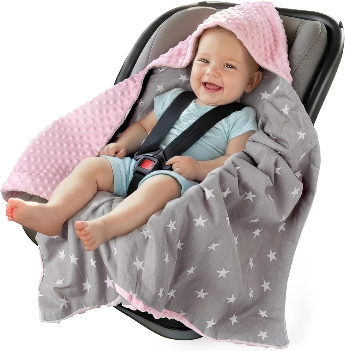 Inbaker Deken 100% katoen 85x85cm met capuchon knuffeldeken voor kinderwagen babyzitje universele dubbelzijdig babydeken buggy autostoel