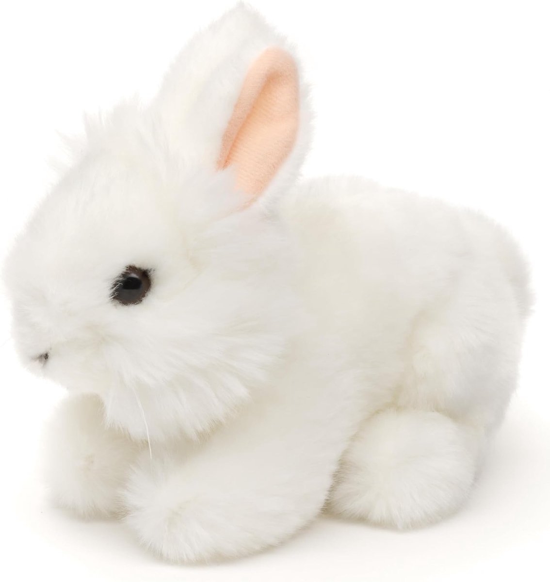 Angorakonijn wit, liggend - 18 cm (lengte) - pluche haas, konijn - pluche dier, knuffeldier