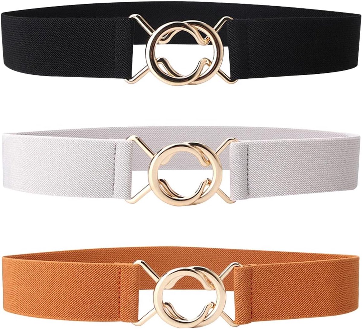 Elastische Damesriem - 3 Stuks Tailleriem Met Metalen Gesp in Zwart, Grijs, Bruin - Vintage Stijl Stretchriem