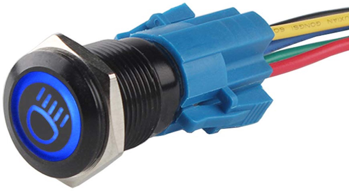 Zwarte Schaal 19mm 12V 5A Auto Vrachtwagen Tuimelschakelaar Drukschakelaar Schakelaar Blauw Licht Grootlicht Wipschakelaar AAN/UIT Waterdichte Stekker Draad