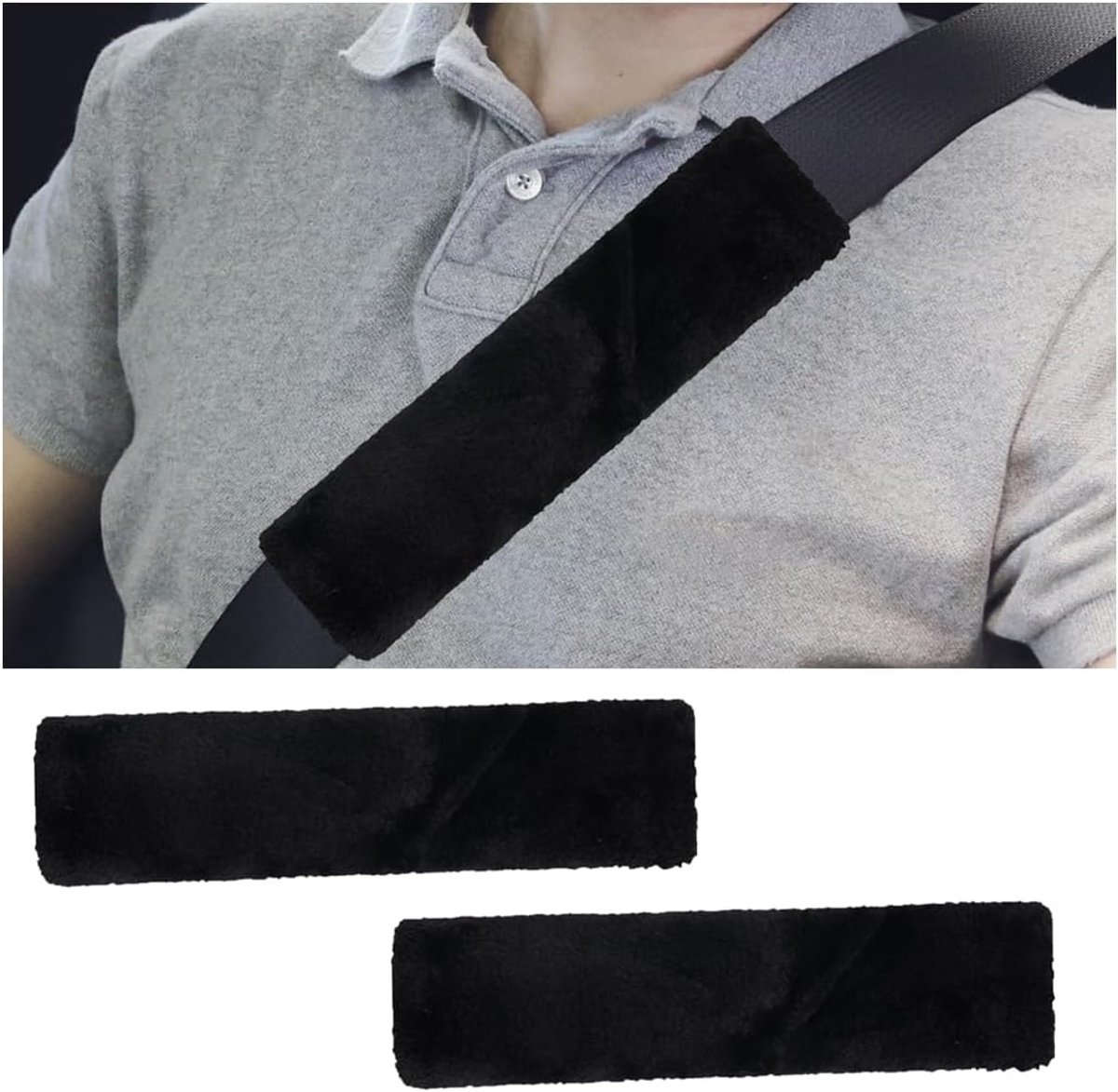 2 stuks autogordelkussens, duurzame autostoelgordelkussens, veiligheidsgordel, bekleding voor zitgordel in de auto, kinderen en volwassenen (zwart)