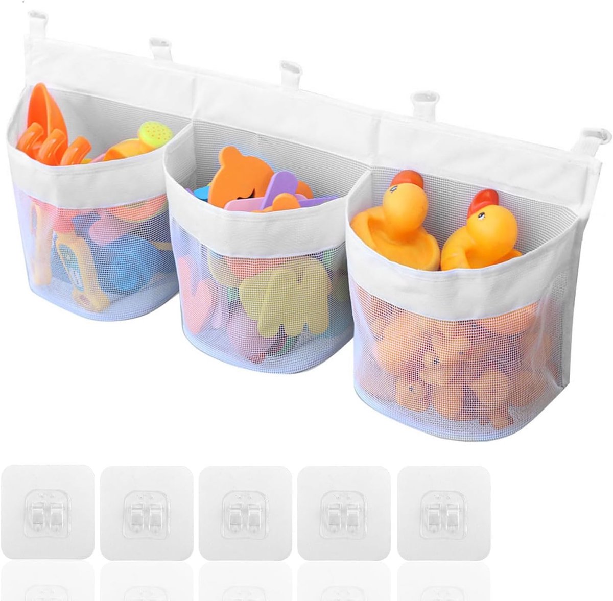 opbergnet met 5 zelfklevende haken, voor organisatie en opslag in de badkamer