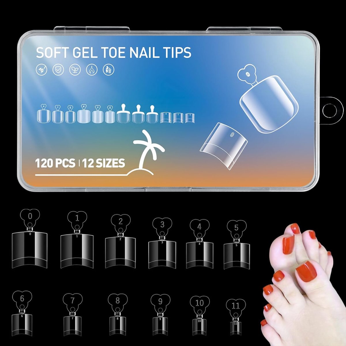 120 stuks volledige afdekking, valse teennagels, kunstteennagels, 12 maten, lange teennagels om op te plakken, volledige dekking, acryl, kunstnagels voor dames, nagelkunst, doe-het-zelf