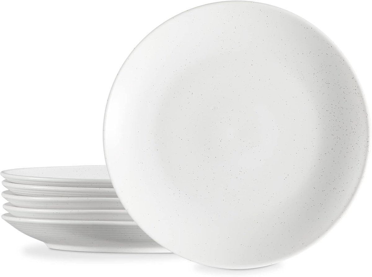 20,3 cm Keramische Salade Borden Set van 6, Diner Borden voor Pasta Dessert Pizza Voorgerecht, Wit Gespikkelde Ronde Krasbestendige Gerechten voor Keuken Party Bruiloft Restaurant Dagelijks