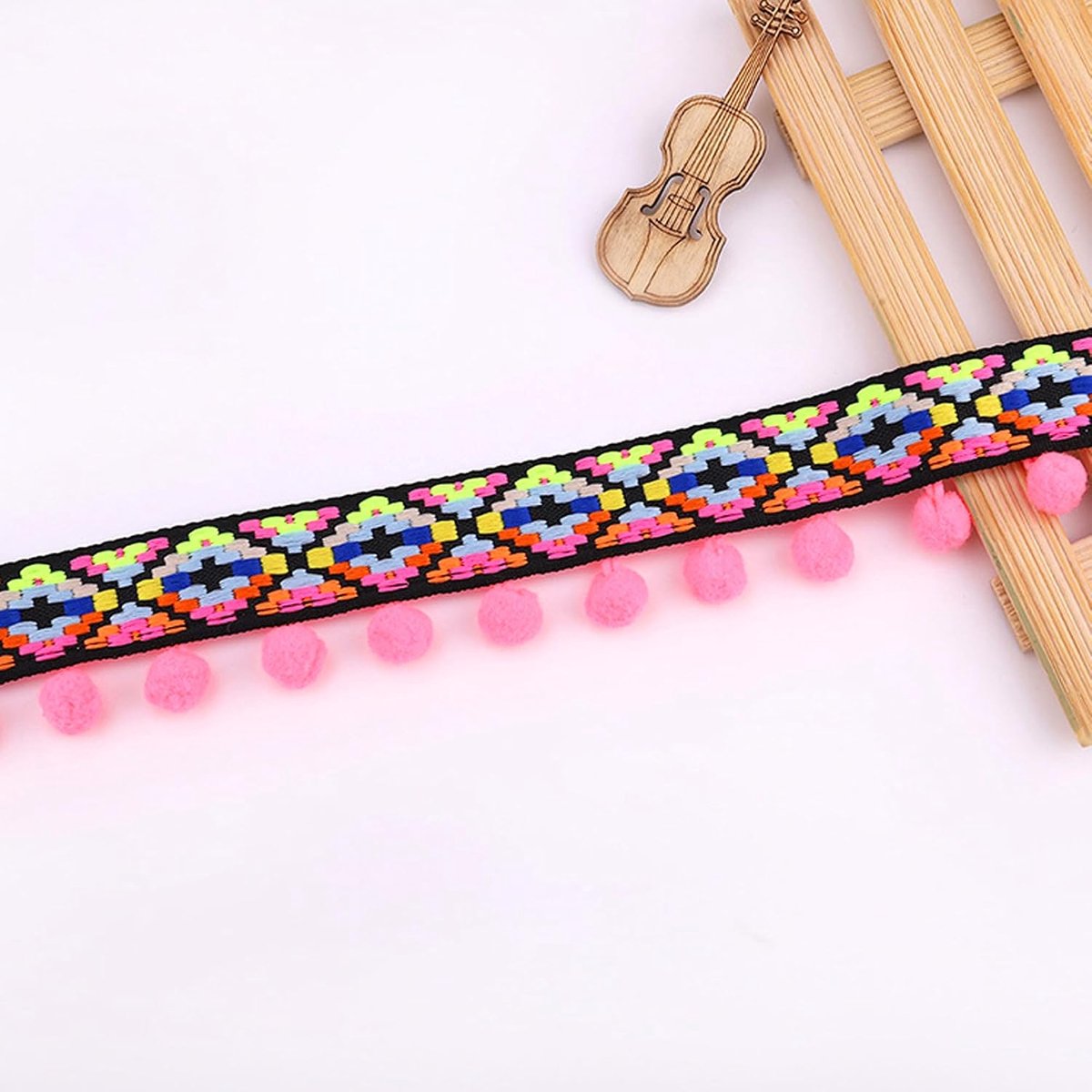 5,6 meter kwastjes, trim, franjes, trim, decoratieve linten, stof, kleur, pompon, bal, kwastjes, franjes, handwerk, franjes, jacquardlint voor de decoratie van doe-het-zelf naai-accessoires (I)