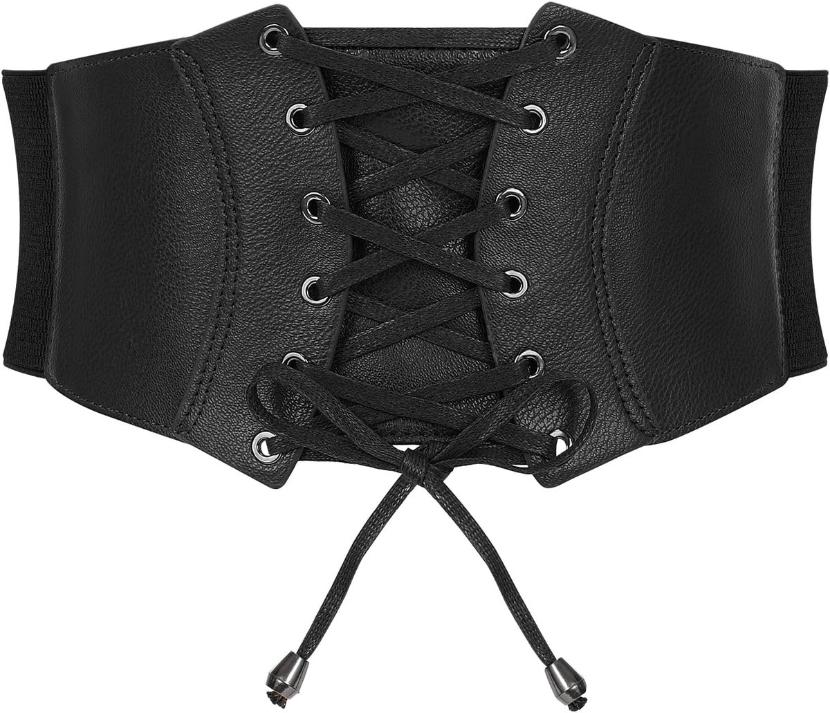 Brede riem voor dames, vintage, elastische tailleriem, kunstleder, korsetriem, veters, cinch-tailleriem
