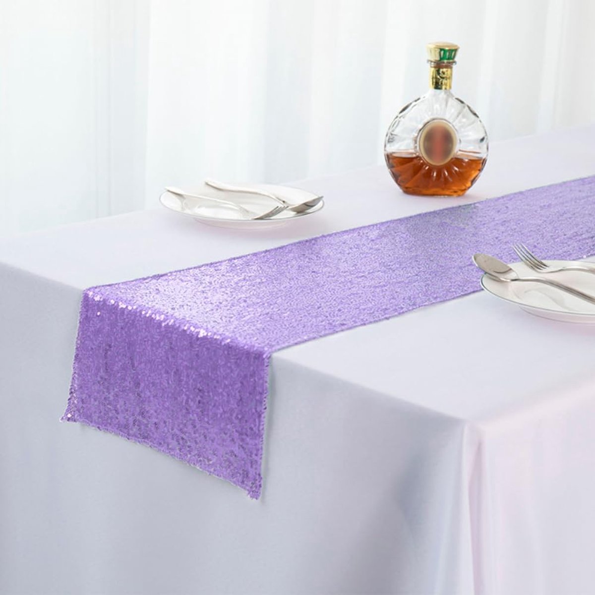 Tafelband, tafelloper, glitter, tafelkleed met pailletten, decoratieve tafelband, voor verjaardagen, banket en bruiloften, eetkamer, feest, vakantiedecoratie, tafeldecoratie, lichtpaars, 30 x
