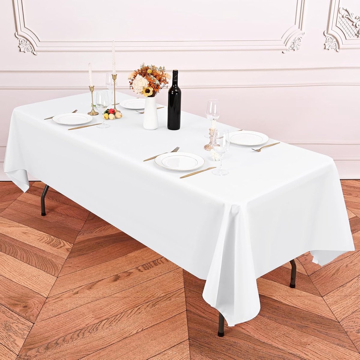 Tafelkleden, 153 x 260 cm, voor wit rechthoekig tafelkleed van 1,8 m, wasbaar en herbruikbaar, vlek- en kreukbestendig, voor bruiloft, feest, restaurant, decoratie