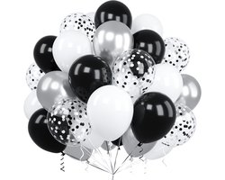 Ballonnen, Ousuga 60 stuks 30 cm (12 inch) matte zwarte witte zilveren metallic confetti latex ballonnen set voor mannen vrouwen verjaardag feest afstuderen jubileum babyborrel