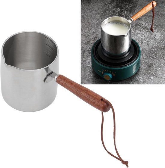 Mini Boter Warmer Pot Kleine Sauspan Met Houten Handvat Voor Fornuis Top 450Ml Boter Koffie Melk Pot Kleine Steelpan