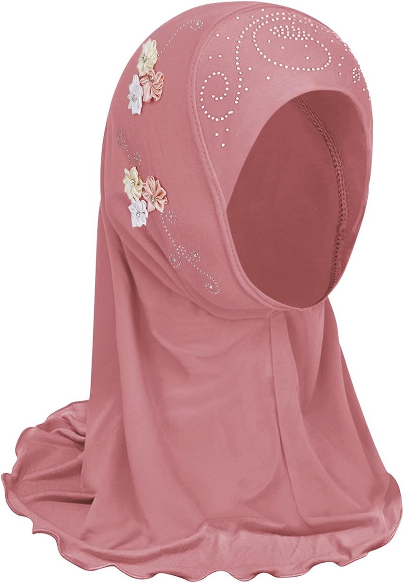 Meisjeshoofddoek, moslim sjaal met bloemen, tulband, zomer, roze, Eén maat