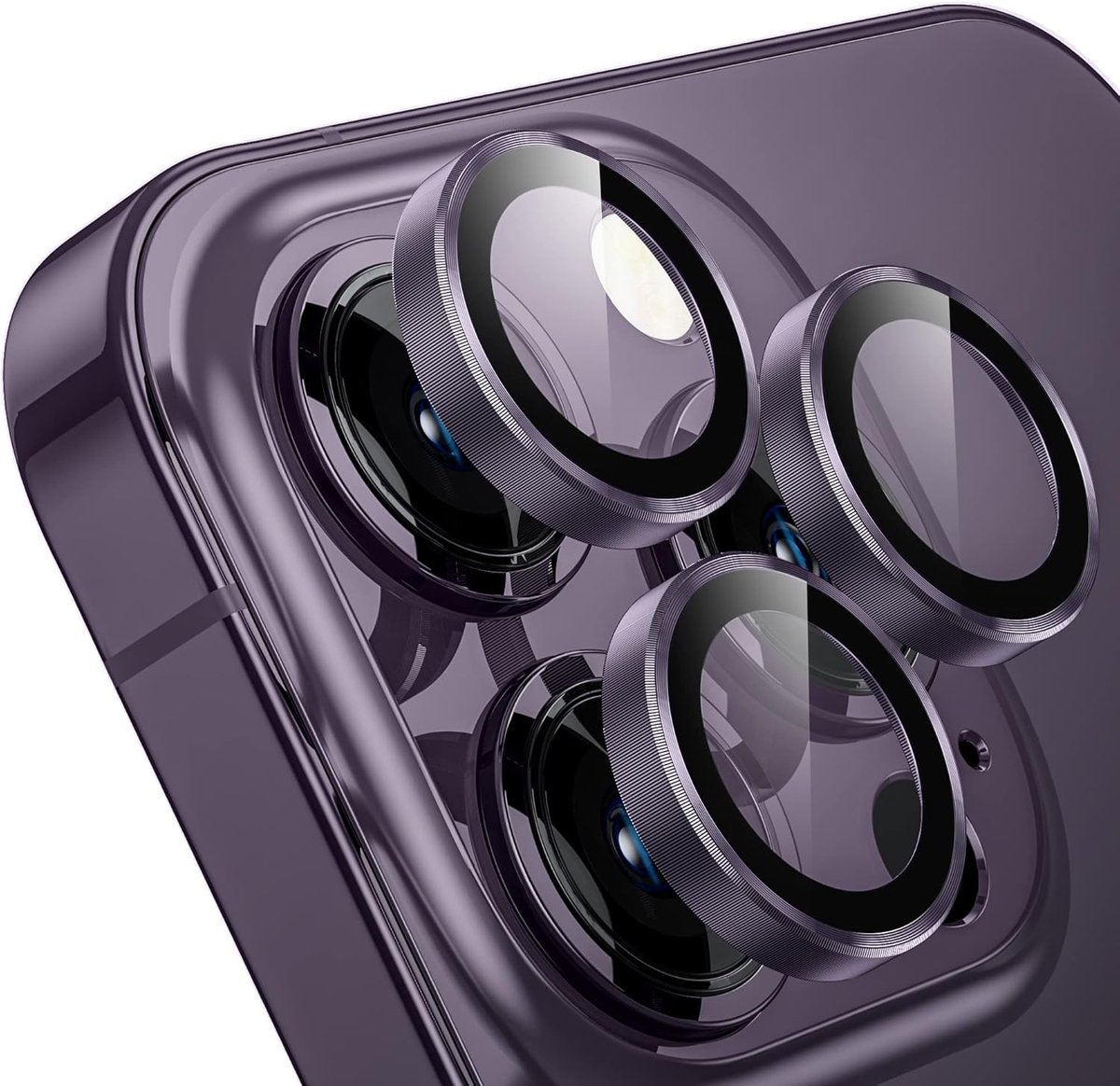 Camerabescherming compatibel met iPhone Pro/iPhone Pro Max camera, veiligheidsglas, 9H hardheid, krasbestendig, zonder luchtbellen, HD gehard metaalglas, camera displaybeschermfolie, filmaccessoires - lila