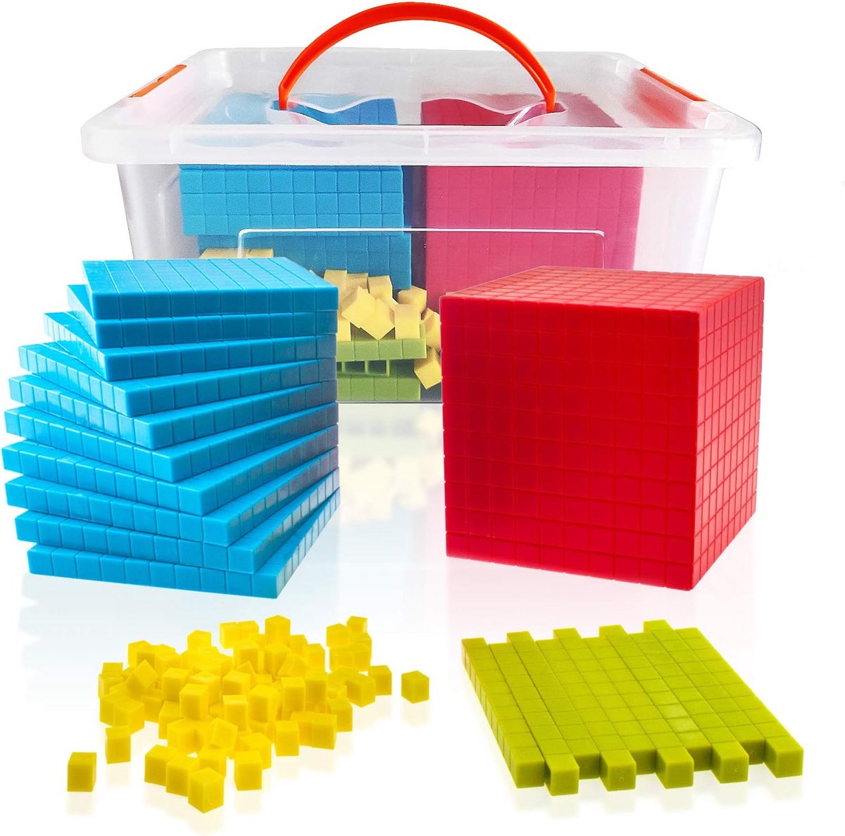 Tien Blokken Set - 121 stuks Base 10 Set Leren Wiskunde Manipulatief Leer Kinderen Volume, Plaats Waarde en Nummer Concepten voor Vroeg Tellen Wiskunde op School of Thuis