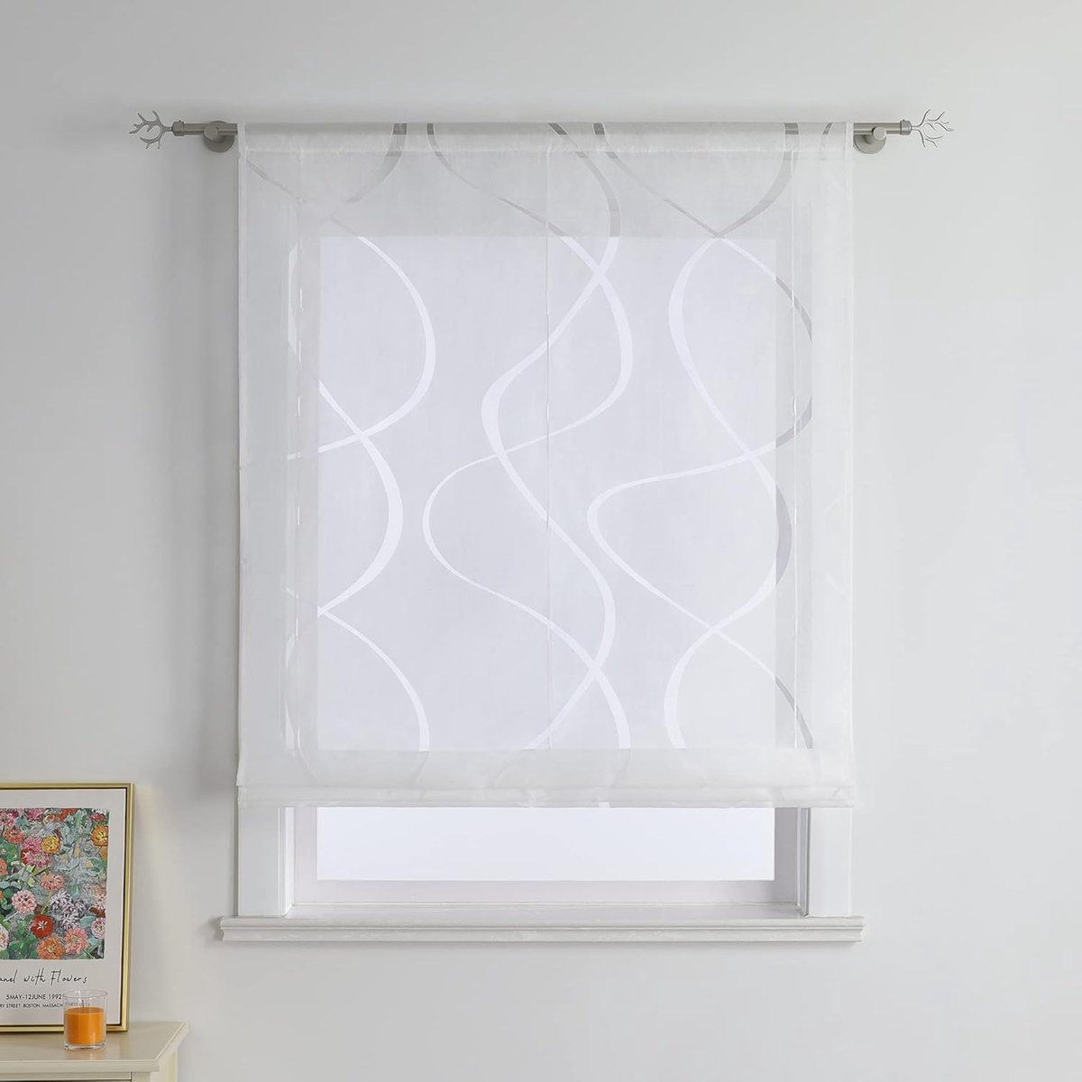 Voile vouwgordijn met uitbrander golfpatroon »Yuna« bandjesrolgordijn met trekkoord sjaals raam effen gordijnen BxH 120x140cm wit 1 stuk