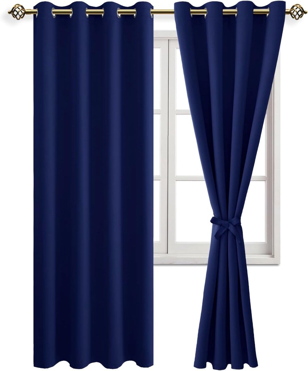 Verduisterende gordijnen, inslagringen, voor slaapkamer, woonkamer, donkerblauw, 2 stuks, 245 x 132 cm (H x B)