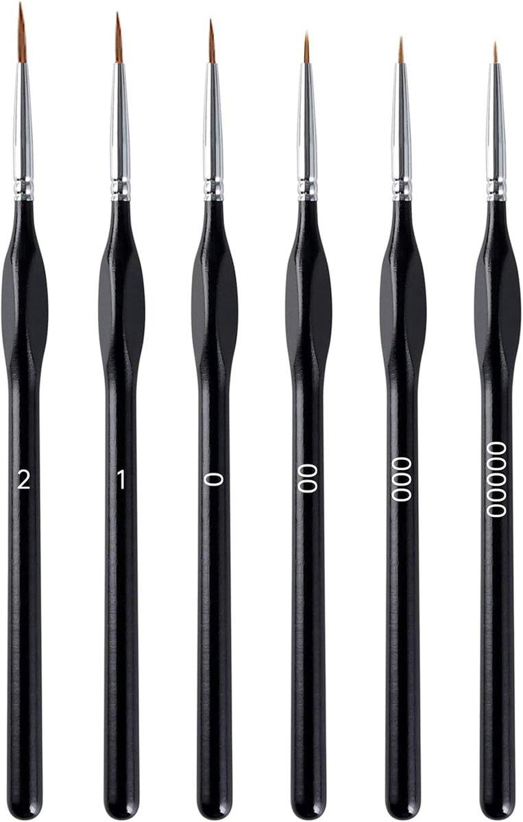 6-delige penselenset met fijne details, perfect detailpenseel, miniatuurpenseel, tekenpenselset, voor nagelkunst, acryl, aquarel, olieverf, modelbouw en lijnschilderen