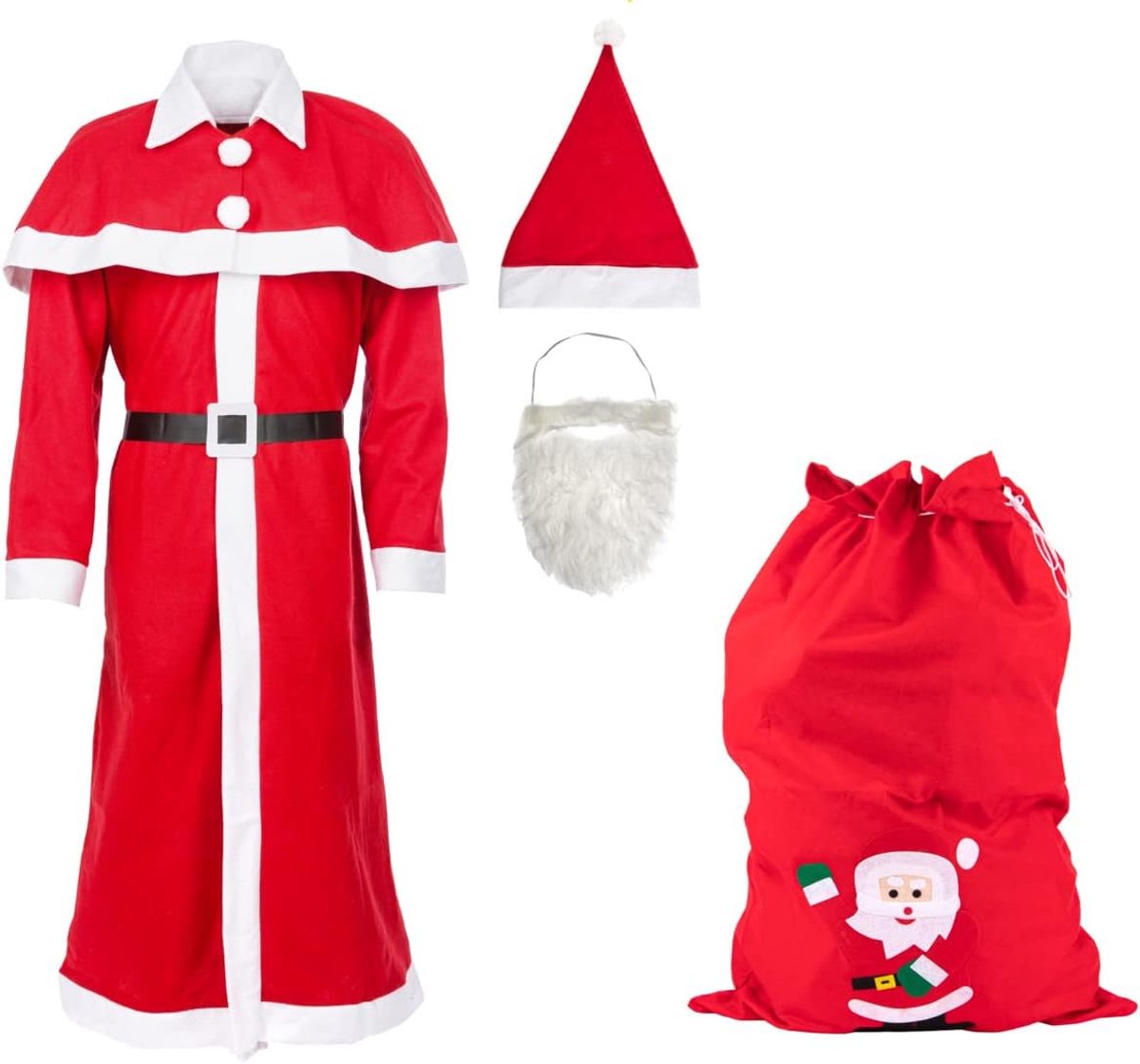 90128 - Kerstman-kostuum met cadeauzakje, kerstman, kerst, kerstkostuum, carnavalskostuums
