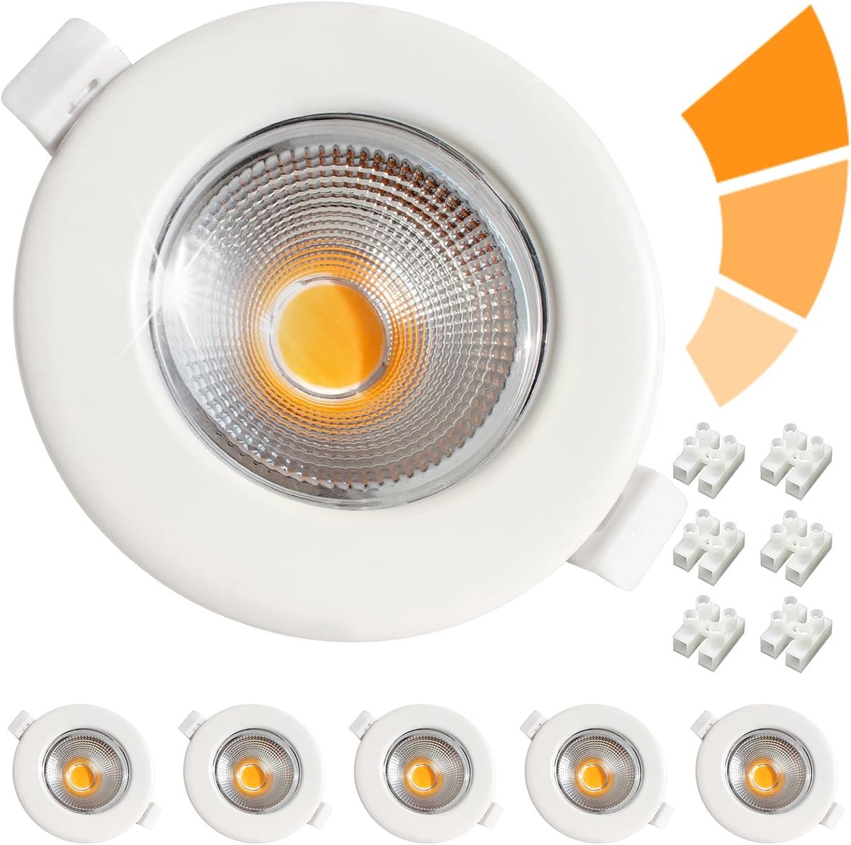 6 LED Downlight Inbouw Plafond Dimbaar 7W Wit, Warm Licht (3000K), Uitsparing 65-85mm 600LM, Extraflat 33mm, Inbouw LED Spotlights Interieur Plafond 220V COB Led Inbouwspots