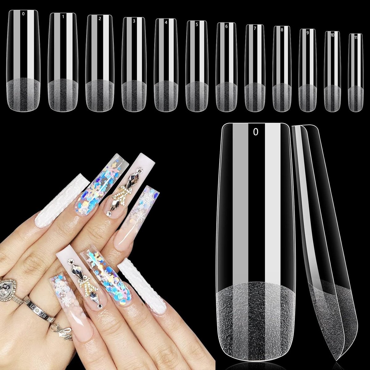 Gel Nail Tips, 240 stuks nageltips voor acryl extensions, 12 maten vierkante valse nagels tips voor nagels, salon en thuis, doe-het-zelf nagelontwerp