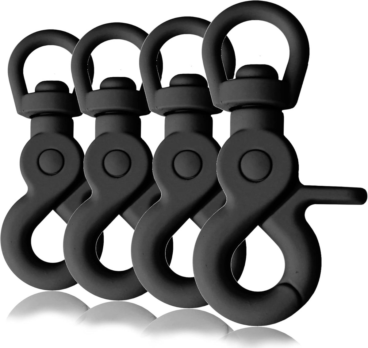 schaar-karabijnhaak met siliconen coating en draaikop, snelsluiting voor hondenlijn of halsband, set 4 stuks, 61 mm lang, oog 10 mm, zwart als vervangonderdeel en voor paracord 550