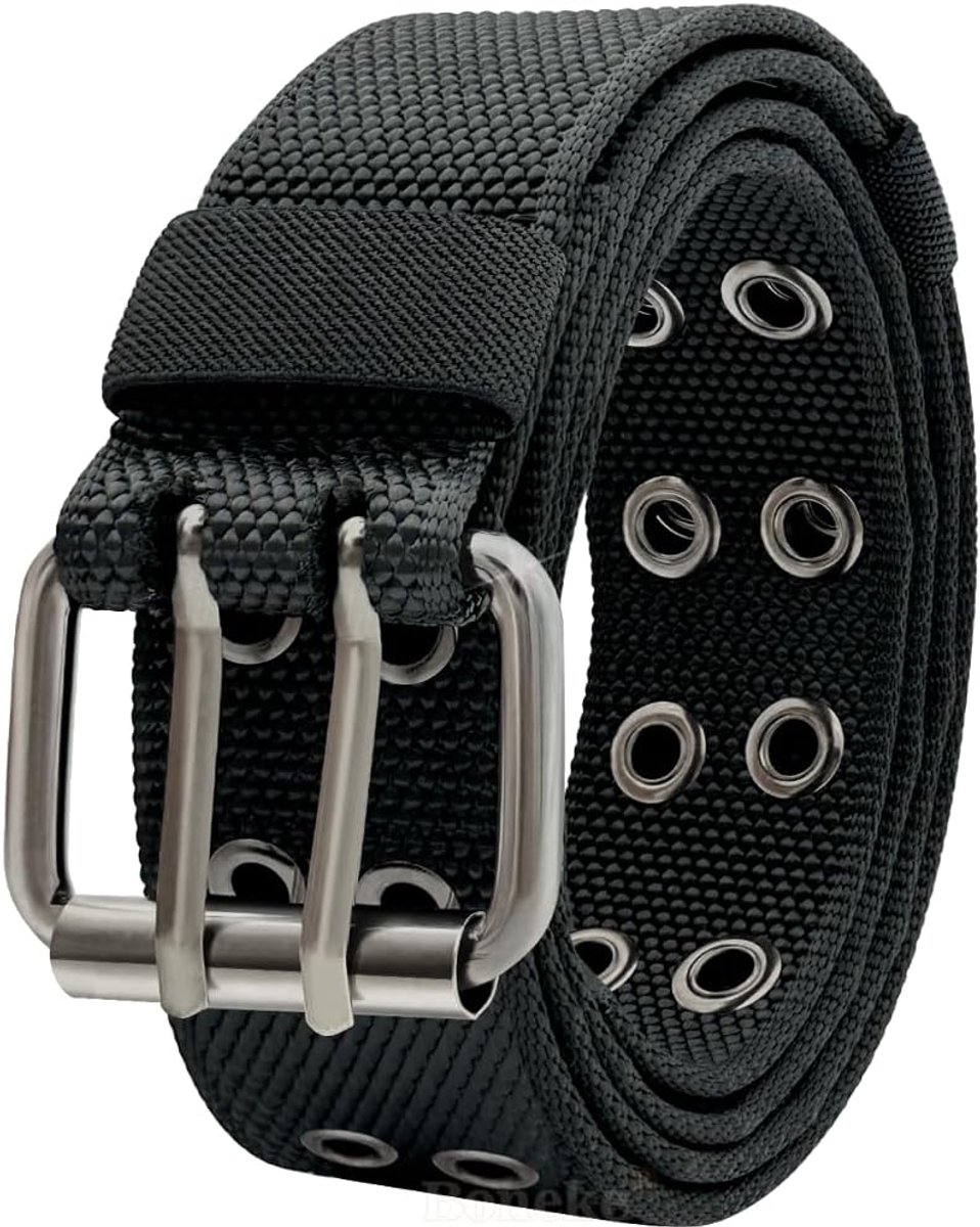 riem, dubbele gat mesh canvas riem, mannen en vrouwen punk Halloween Riemen, jeans, tieners zwart