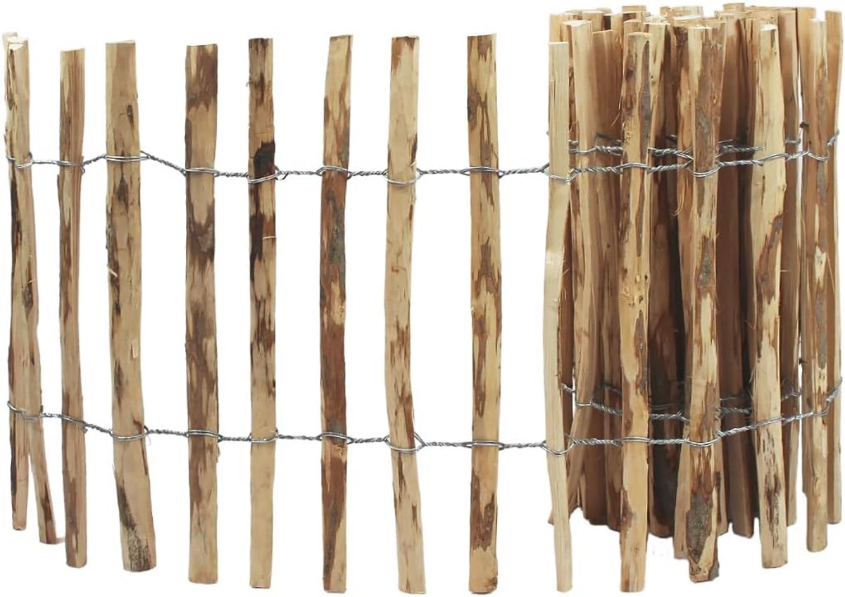 houten schutting, rol 60 cm x 5 m, natuurlijke tuinhek met gegalvaniseerde draad, 3-4 cm afstand, rustieke rand voor bedden, vijvers en paddocks