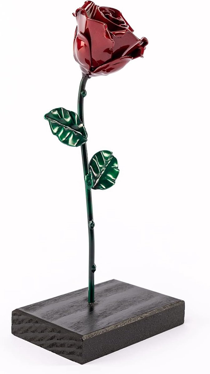 Art Bcn Handgesmede Eeuwige Roos van Smeedijzer - Cadeau voor Valentijnsdag, Moederdag, 6-jarig Huwelijksjubileum (Rood/Groen)
