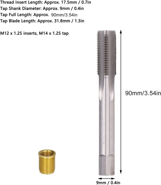 x 125 Schroefdraad Reparatieset Bougie 12 mm Inzet M14x125tap Ngk Plugs M12 X 125 Inzetstukken M14x125 Terug Tap Tool M12x1 25 12x125 Time Sert 2001 F350 Town Car — afbeelding 4