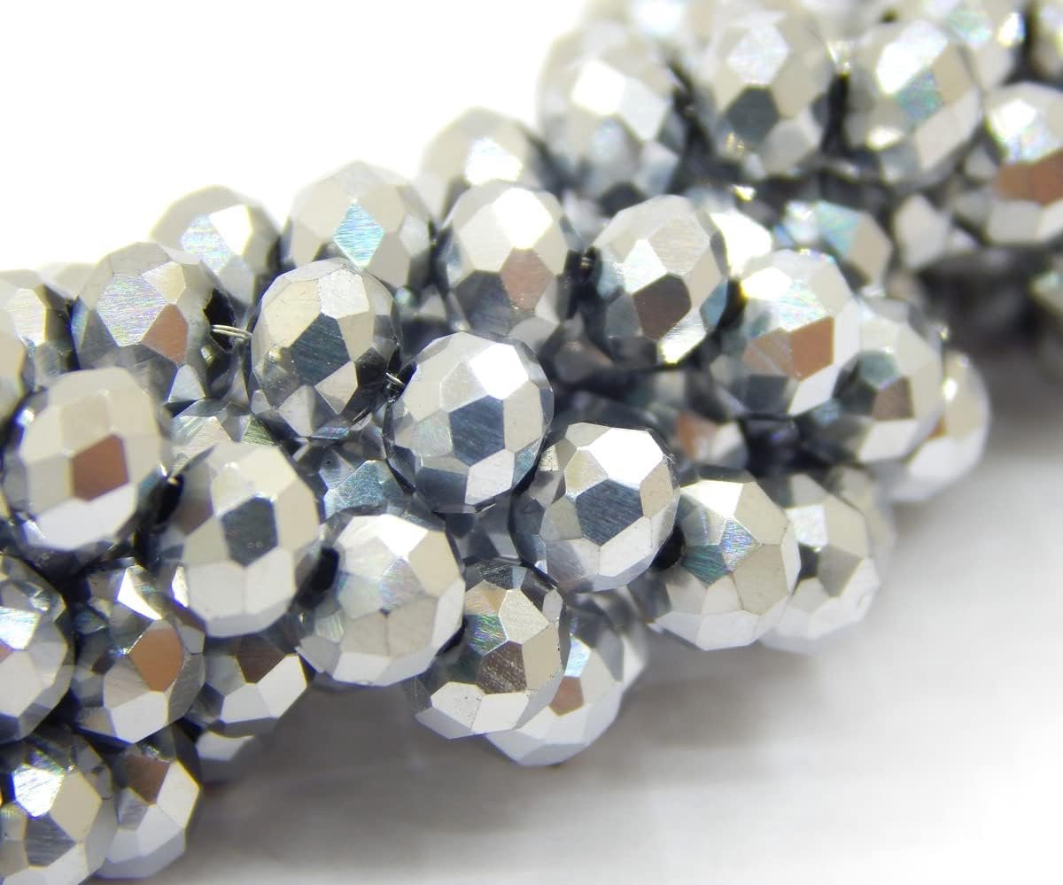 Kralen 4 mm, CZ facet ronde glazen kralen, facet ronde glazen kralen, glazen ballen 1 streng 120 stuks (metallic zilver)