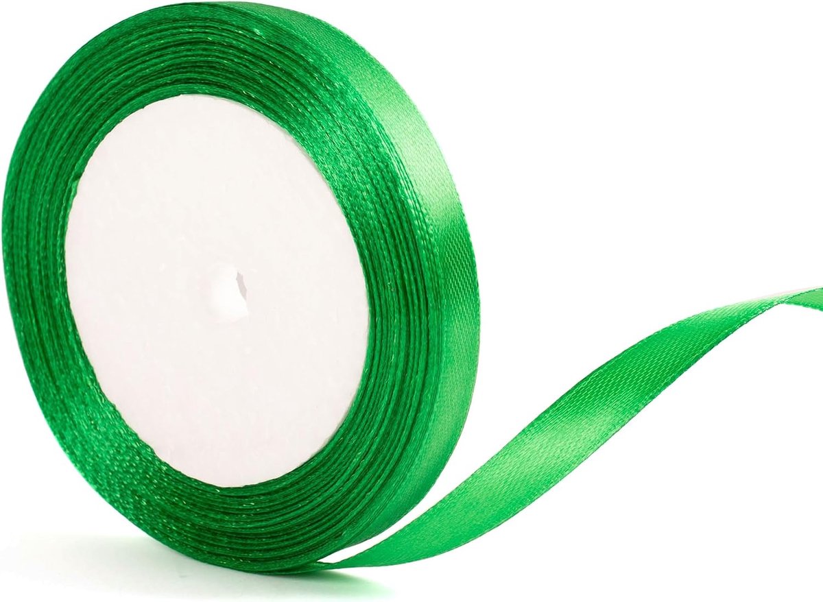 10 mm groen lint voor het inpakken van cadeaus, 22 m, groen kerstlint, dun satijnen lint voor het inpakken van cadeaus, kerstbloemenboeketten, taartdecoratie, haarstrikken, knutselwerk