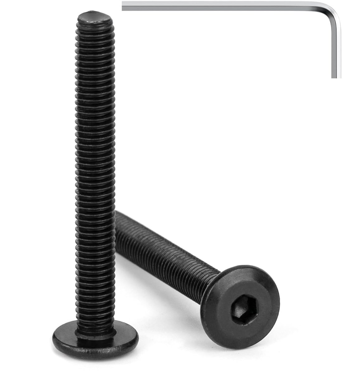 20 stuks platte kopschroeven, M5 x 40 mm, zwart, zeskantkopschroeven, roestvrij staal, A2 V2A, meubelschroeven met zeskantsleutels, volledige schroefdraad