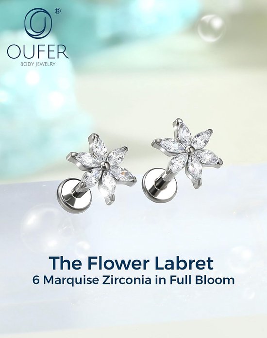 16G bloem helix ring goud binnendraad conch piercing ring titanium G23 lippiercing helder CZ kraakbeen oorpiercing 6/8 mm helix tragus piercing lichaamspiercing — afbeelding 4