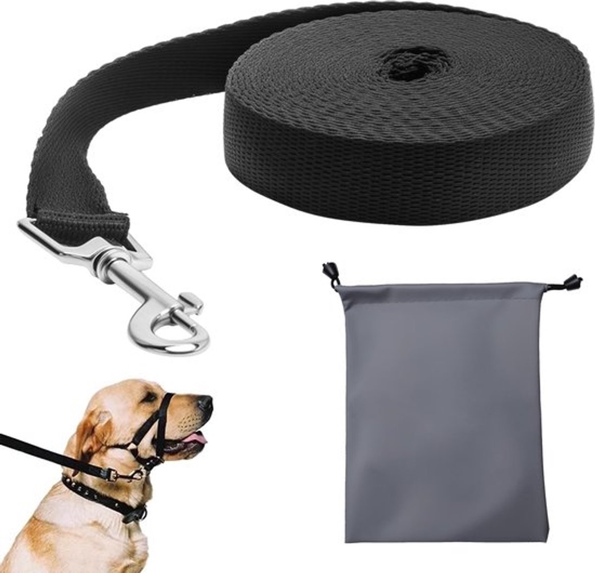 Hondenriem 4,5 m - Trainingslijn - Sleelijn met karabijnhaak - Antislip - Roestvrij staal - Geschikt voor kleine honden - Hondentouw