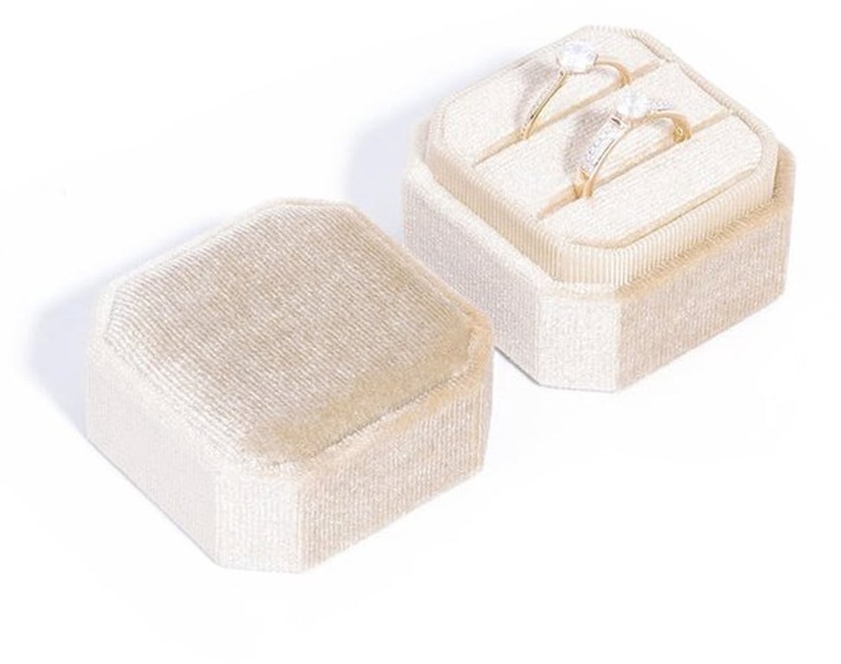 Ringdoos Hexagonaal - Huwelijksringdoos - Ringdoosje Aanzoek - Sieradenbox - 2 Ringen - Hoogwaardige Fluweel - Juwelenbox