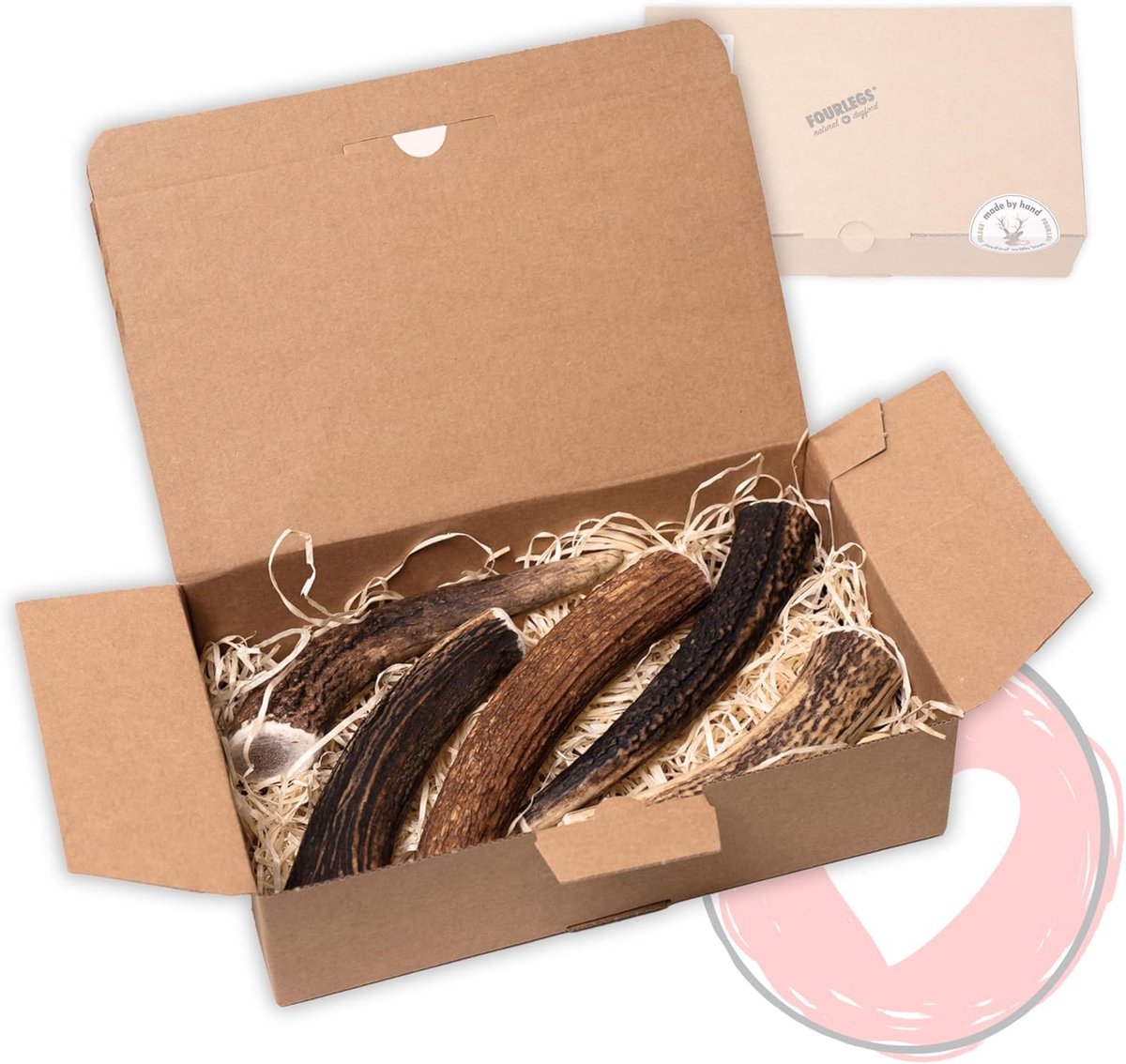 SnelShoppen - FOURLEGS Natuurlijke Hondensnacks van 100% Hertenhout, Chew Bones, Groot L, Pack van 5, Rijk aan Mineralen, Perfect voor Kauwen
