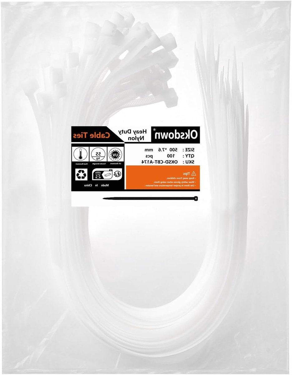 100 Stuks Dikke Kabelbinders 500mm x 7.6mm - Sterke Nylon Plastic Zelfsluitende Zip Ties voor Organisatie en Beveiliging