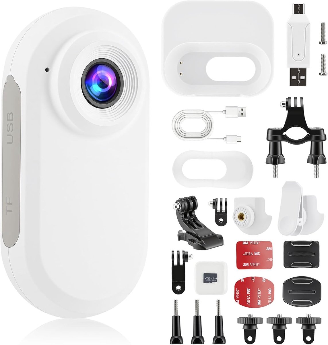 SnelShoppen - Thumb-Sized Action Cam 1080P - Compacte Sportcamera met 128G Geheugen & Powerbank Oplaadcase - Tot 7 Uur Batterijduur - 30 Meter Waterdi