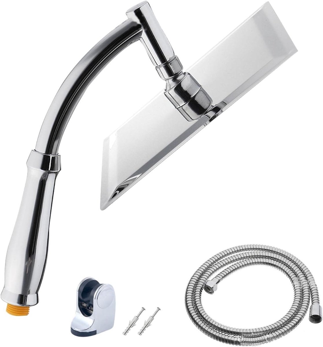 SnelShoppen - Regendouchekop met Slang - 8 Inch Vierkante Regen Douchekop met RVS Handdouche - Waterbesparende Douchekop 1.5m Hoge Druk - Krachtige Do