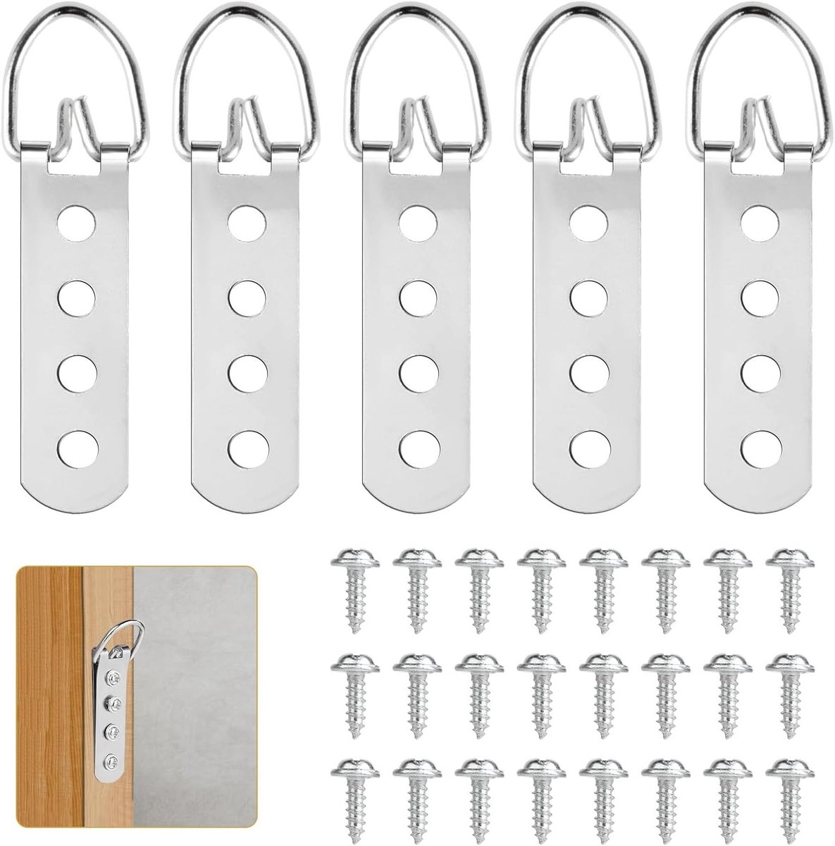 Set van 6 D-ring fotohangers voor zware foto's, schroefhaken voor het ophangen van foto's, schilderijen en kunstwerken met 24 schroeven