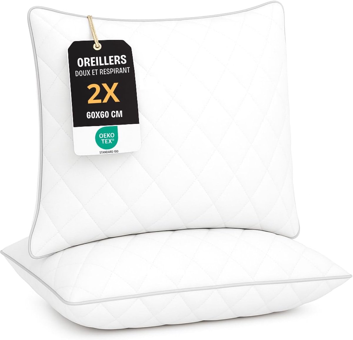 SnelShoppen - Hoofdkussen 60x60 cm Set van 2, Hotelkwaliteit, Ademend, Hypoallergeen, Oeko-Tex Gecertificeerd, Ergonomisch, Vormvast, Geschikt voor Al